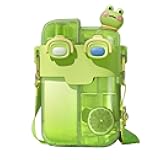 Fdit Kawaii Water Bottles with Straw, Fashion Plastic Double Drinking Water Bottle Adjustable Strap for Sports Fitness Gym Camping (Lime Green 780ml)