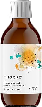 THORNE - Omega Superb - Fish Oil Liquid Supplement with EPA & DHA - Supports Brain, Skin, Joint & Heart Health* - Lemon Berry - Third-Party Certified - Gluten, Dairy & Soy-Free - 40 Servings
