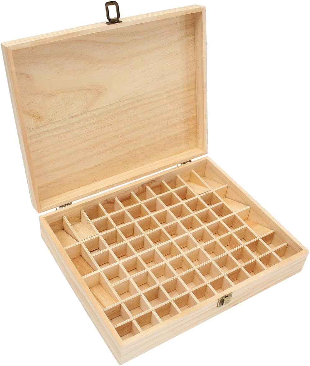 Vaguelly 72 Portable Wooden Essential Oil Storage Box Travel Organizer Case for Essential Oil Bottles Lightweight Design for Easy Carrying and Display for Home and Travel Use