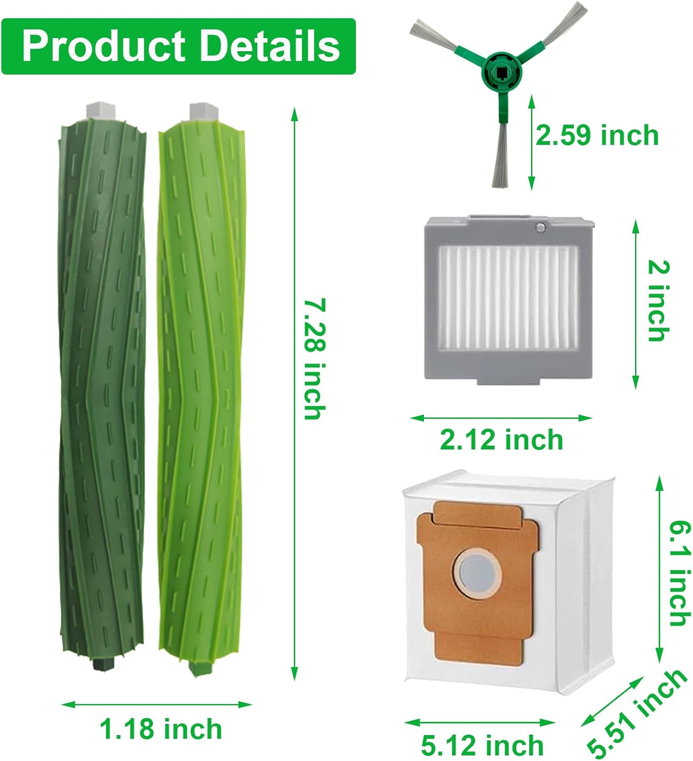 24 Pcs Replacement Parts for iRobot Plus 504 Vac, for iRobot Max 705 Vac Robot Vacuum Accessories Kit, 2 Set Rubber Brush, 6 Side Brush, 6 HEPA Filters, 8 Dust Bags