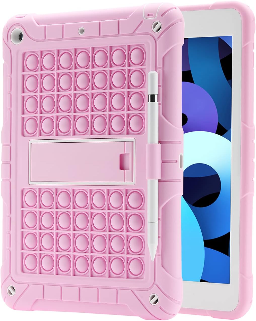 XZC iPad 9th/8th/7th Generation Case (iPad 10.2 Case 2021/2020/2019) Poppet Heavy Duty Shockproof Bumper Protection Cover with Pencil Holder/Strap (Pink)