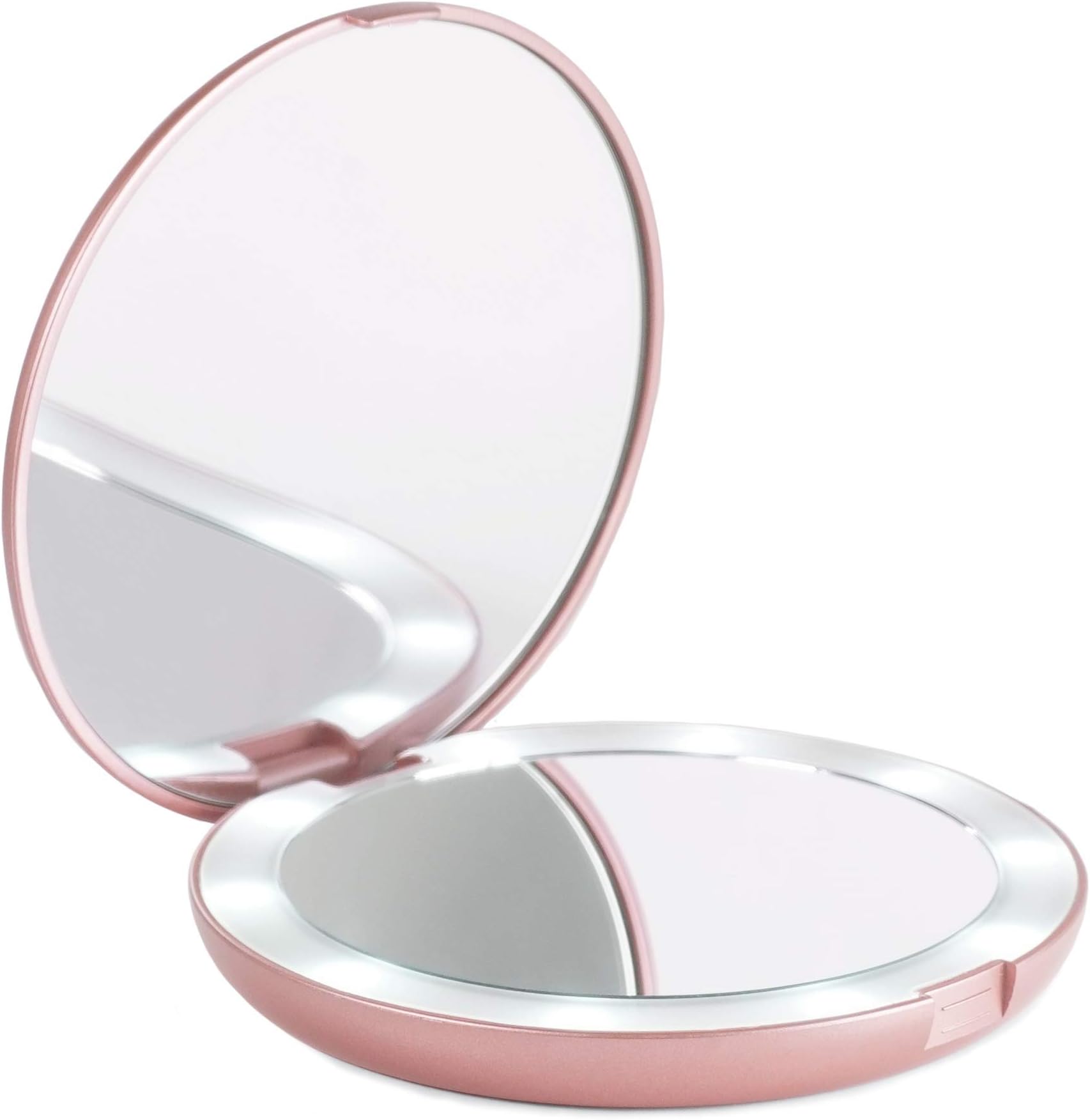 LUNA London LED Lighted Compact Makeup Mirror | 1x/7x Magnifying, Illuminated, Portable, Folding | Perfect for Handbag, Pocket & Travel Beauty Needs | Matte Rose Gold