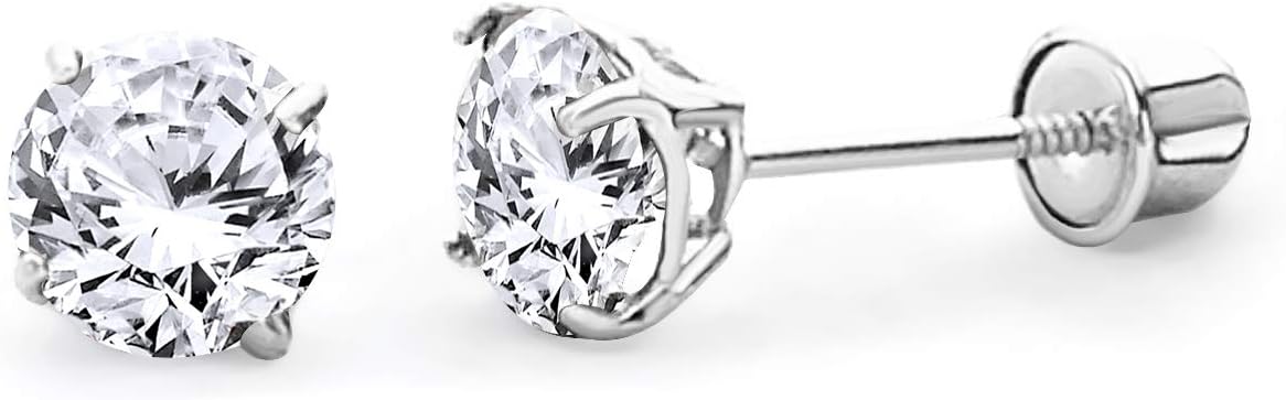 14k REAL Yellow/White Gold 2mm, 3mm, 4mm, 5mm, 6mm, 7mm, 8mm Round Solitaire Basket Set Stud Earrings with Screw Backs - Image 3