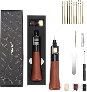 WUTA Repair Stitch Kit Leathercraft Stitch Awl Tool with 10Pcs Large Titanium-Plated Needle, for Leather, Belt, Canvas, Fabric, Bag Repair Professional Stitcher Leather Craft Tool