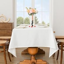Wracra Linen Style Tablecloth Rectangle 55 x 78 Inch Table Cloth Indoor Outdoor Wrinkle Free Washable Fabric Table Cover for Christmas Holiday Parties Kitchen Decoration, White 55x78