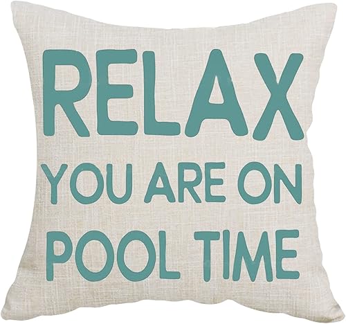 Cariwotan Funda de almohada decorativa de verano con texto en inglés Relax You are On Pool Time, funda de almohada decorativa para sofá, cama, Cariwotan Funda de almohada decorativa de verano con texto en inglés Relax You are On Pool Time, funda de almohada decorativa para sofá, cama,