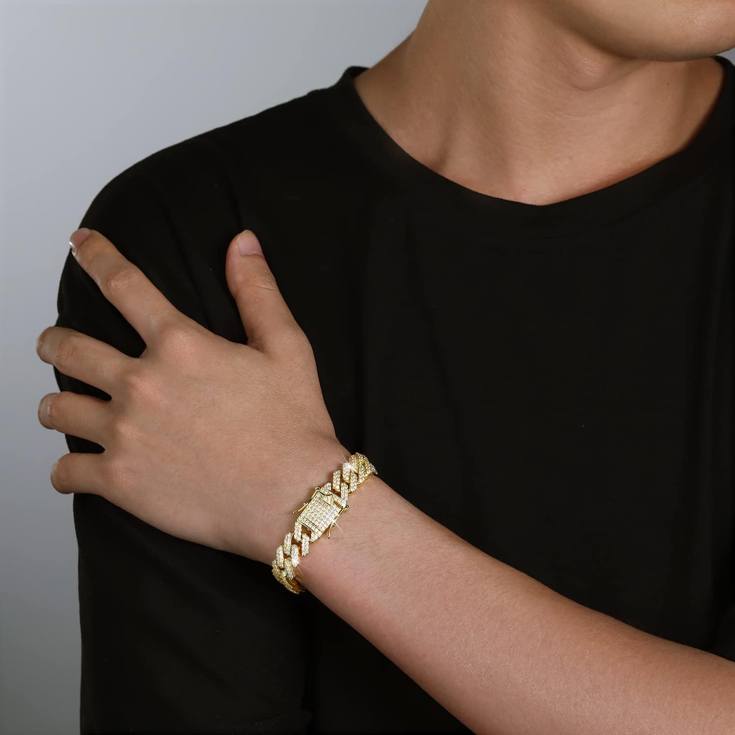 10mm 12mm Cuban Link Bracelet For Men And Women 14k/Platinum Plated Thick Stainless Steel Hip Hop Bracelets, Gift For Sons, Fathers, Friends, Low Allergy, Anti Fading - Image 3