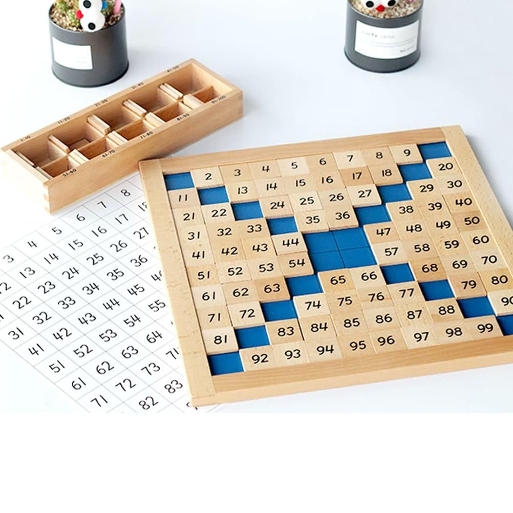 Giocattolo Matematico in Legno Montessori Tavola dei Cento | Tabellone numeri 1 a 100 con scatola conservazione, sequenza numeri set educativo conteggio salti