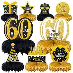 Bocguy 60 Geburtstag Dekoration, 60. Bienenwabe Schwarz Gold Geburtstagsdeko für Tischdeko 60 Geburtstag Frauen Männer…