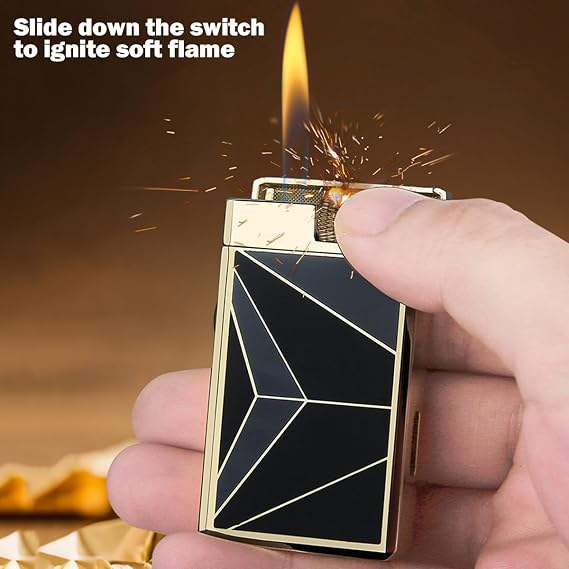 Cool Lighters, Jet Torch Lighter, Soft/Jet Flame Switchable Lighters, Butane Refillable Lighter with Visible Gas Tank and Adjustable Dual-Flame, Vintage Design for Men/Husband (Fuel not Included)