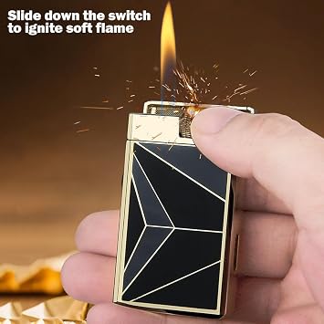 Cool Lighters, Jet Torch Lighter, Soft/Jet Flame Switchable Lighters, Butane Refillable Lighter with Visible Gas Tank and Adjustable Dual-Flame, Vintage Design for Men/Husband (Fuel not Included)