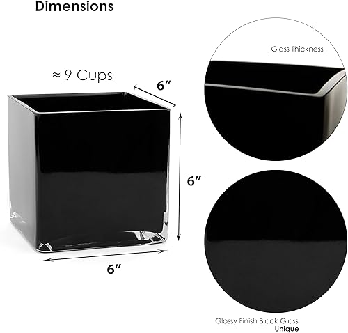Miniatura 5 de CYS EXCEL Jarrón de cristal transparente de 6 x 6 x 6 pulgadas  Centro de mesa cuadrado de florero de flores de boda  Portavelas de vidrio cúbico