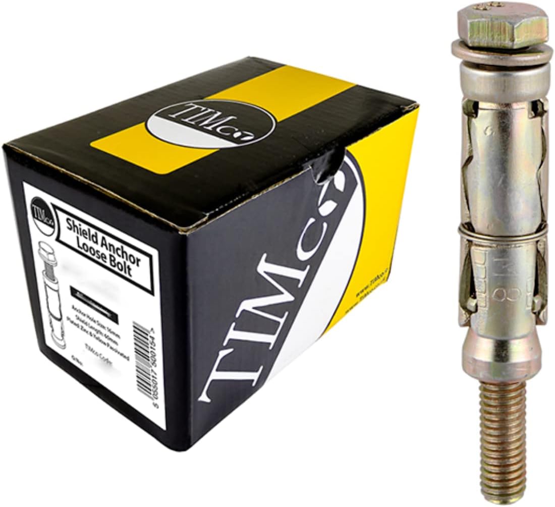TimCo 1225LSH Anchor-M12 x 25-Gold-Box of 10 Shield Anchor-Loose, M12/25L