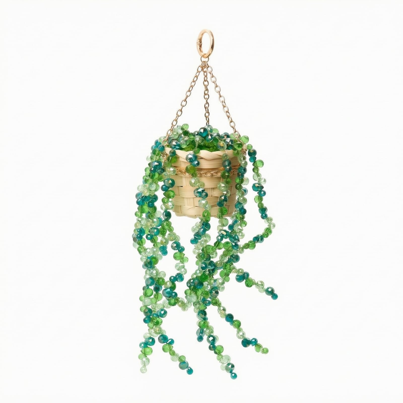 Macetero Colgante con Jardín Colgante Maceta Colgante Adorno Colgante con Cadena Metálica Seguro Materiales de Vidrio Esmalte Bambú y Metal Adecuado, Bamboo Woven Pot