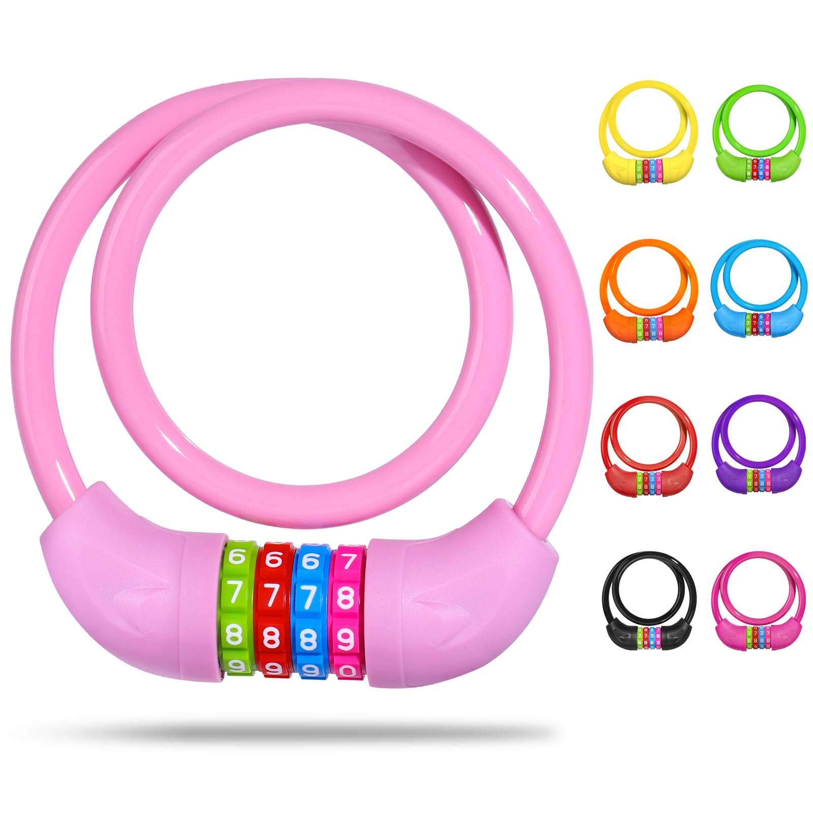 SPGOOD Bicycle Lock with Numbers for Children (10 x 650 mm), Anti-Theft Cable Lock Code Combination, Bicycle Combination Lock for Girls Boys, Bicycle Accessories, Children's Bicycle Lock (Pink)