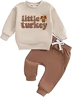 Conjunto de roupas de outono para bebês meninos, com gola redonda, bordado de peru, calça comprida, roupa infantil de Ação de Graças
