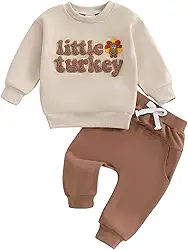 Conjunto de roupas de outono para bebês meninos, com gola redonda, bordado de peru, calça comprida, roupa infantil de Ação de Graças