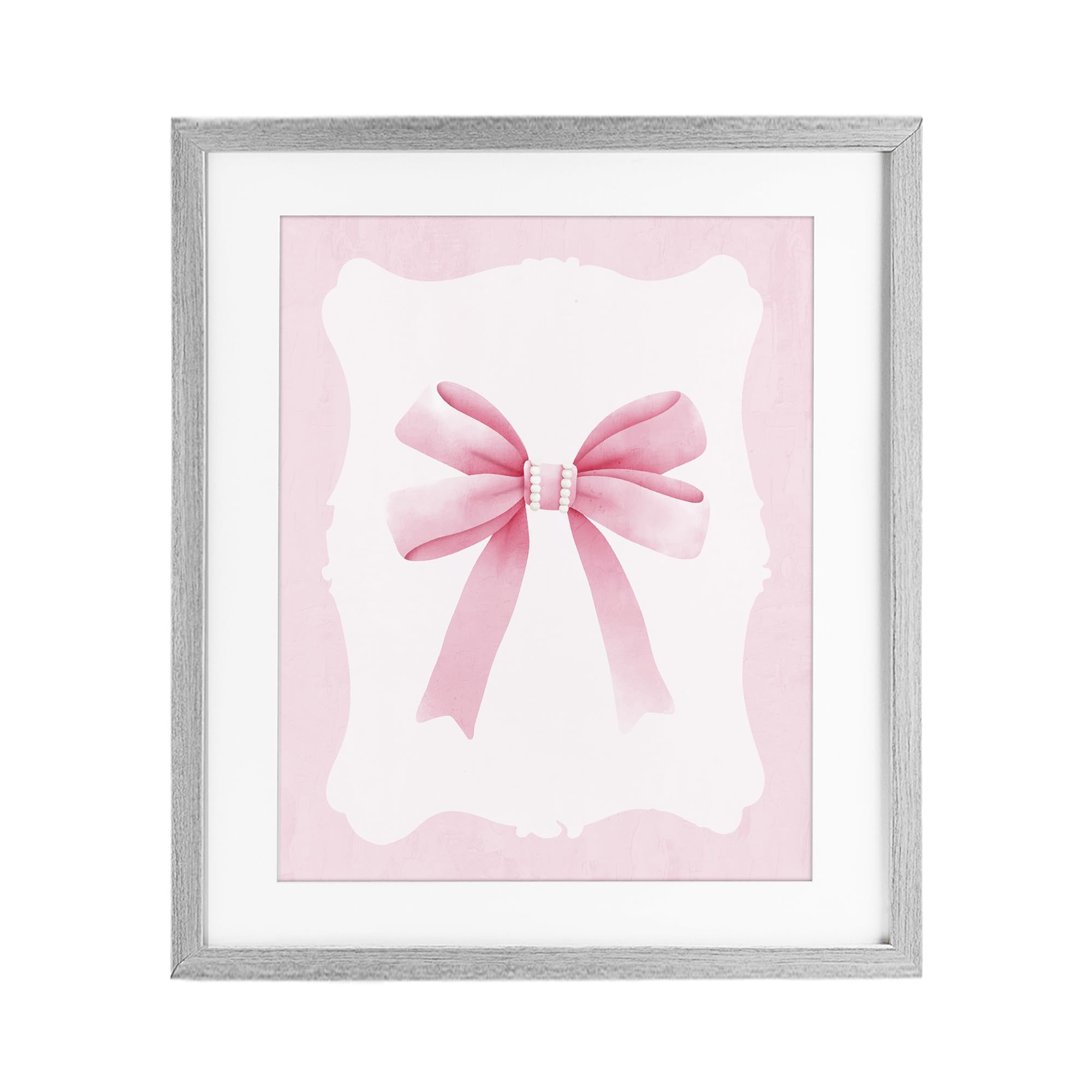 Stupell Industries Farmhouse Gray (Textured) 'Feminine Bow With Pearls'| Framed Print Under Glass