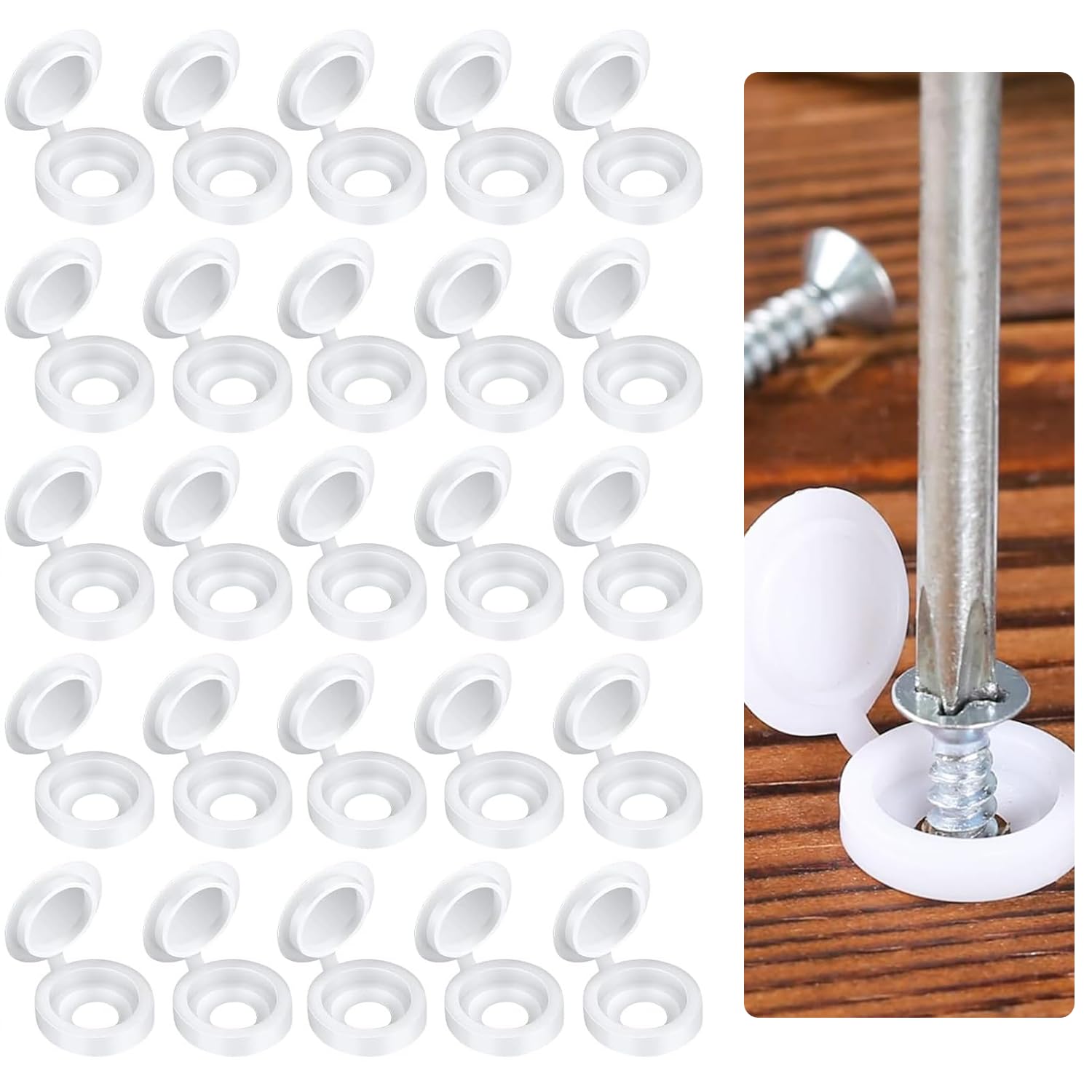 200pcs White Screw Caps, Plastic Screw Cap Covers Fit 6 And 8 Screws, Hinged Hole Cover Cap Foldable