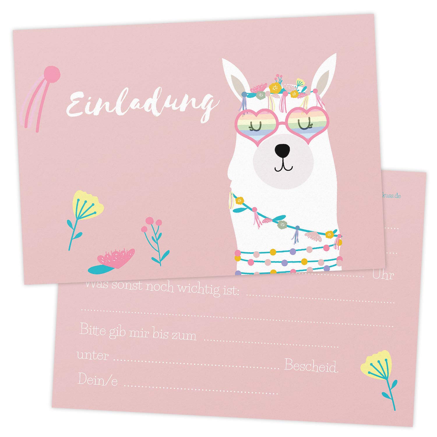 5 Geburtstagskarten Mit Lama Design – Selbst Beschriftbar Mit Umschlägen, Flower Power Motiv