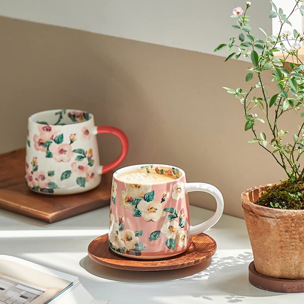 Kubki seCeramic Coffee Mugs, Ceramiczny kubek Ceramic Flower Kubek Kreatywny Nowatorski Kubek do mleka Retro Kubek do kawy Amerykański Duży Kaliber Malowany Ręcznie Kubek Porcelanowy Kubek (Kolor: