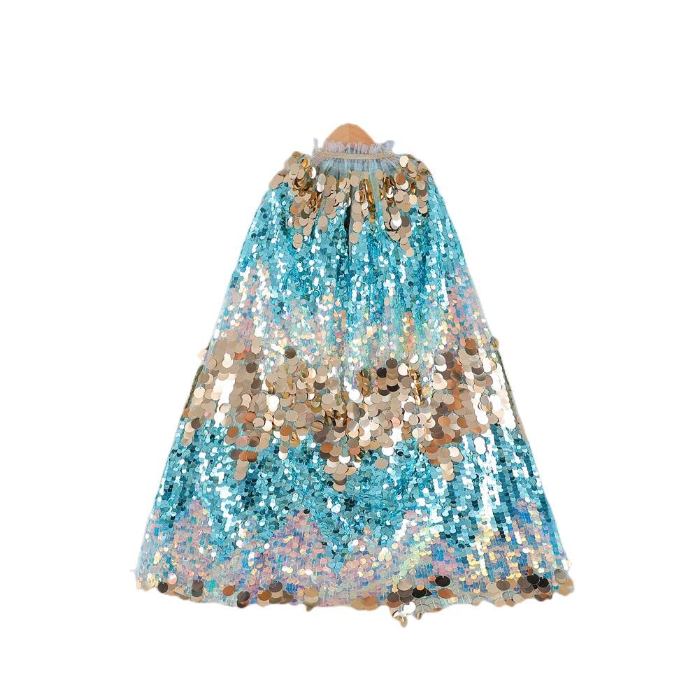 AIMEJZM Girls Princess Cape Colorful Princess Shiny Cloak Fancy Dress Costume Party Cosplay Blue