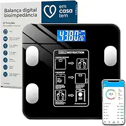 Balança Digital de Bioimpedância Corporal em Vidro com Bluetooth e App – IMC Inteligente Premium 180kg