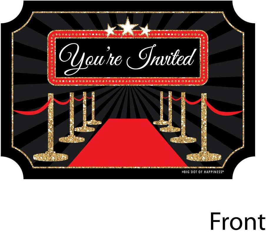 Big Dot of Happiness Red Carpet - Shaped Fill-In Invitations - Movie Night Party Invitation Cards with Envelopes - Set of 12
