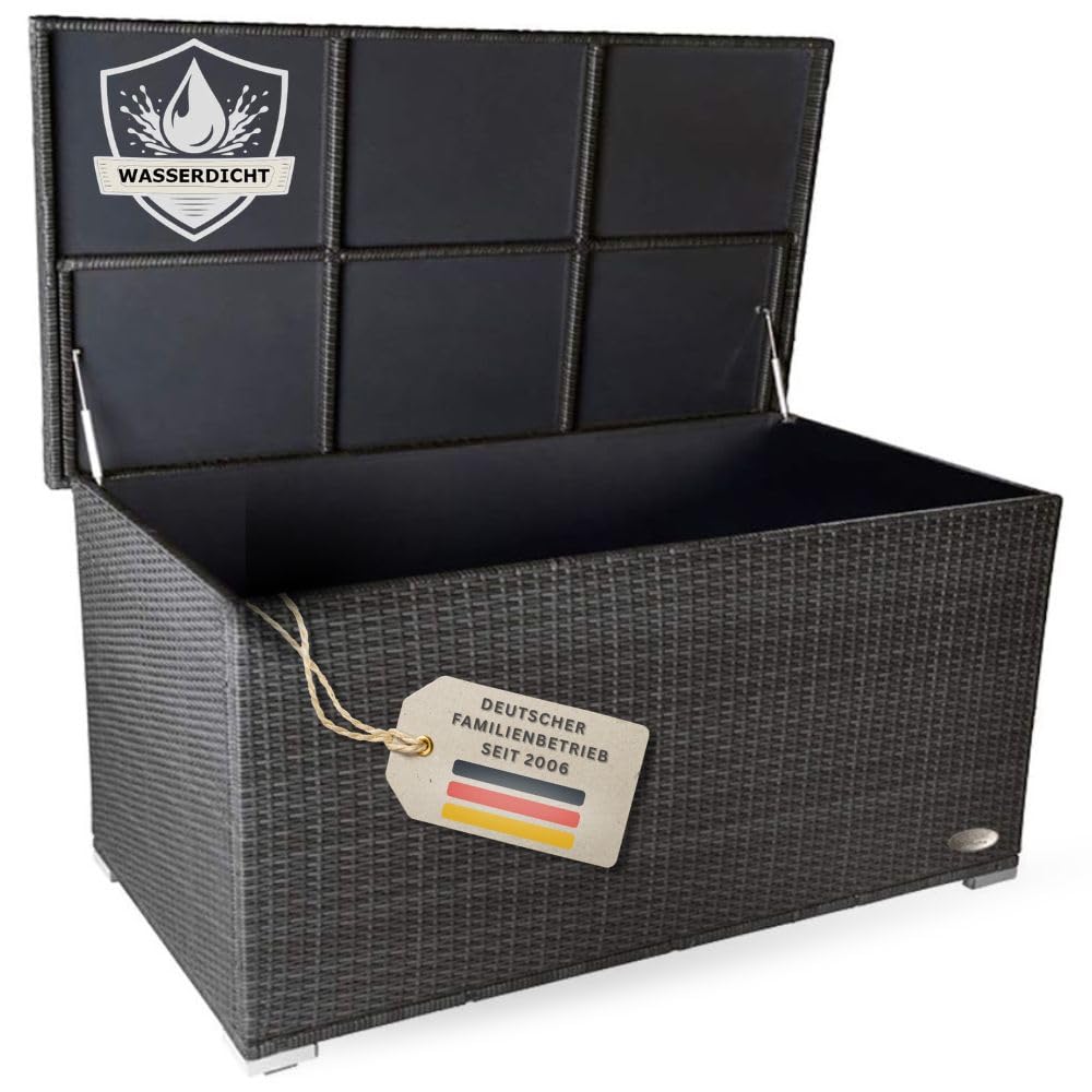 gartenmöbel box aufbewahrung RS Trade Auflagenbox Wasserdicht XXL, 950l, Grau, Gartenbox, Aufbewahrungsbox Garten, Kissenbox Outdoor, Gartentruhe, Große Gartenkiste für Polster, Wetterfeste Garten-Aufbewahrung, Polyrattan Garten VARIERA Tüten-/Rollenspender, weiß - Körbe aus wasserhyazinthe #:2