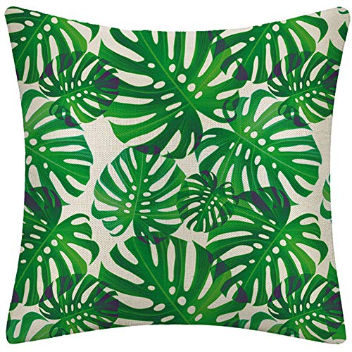 Algodón tropical y plantas de lino colcha funda de almohada decorativa de sofá cuadrada de 45x45 3