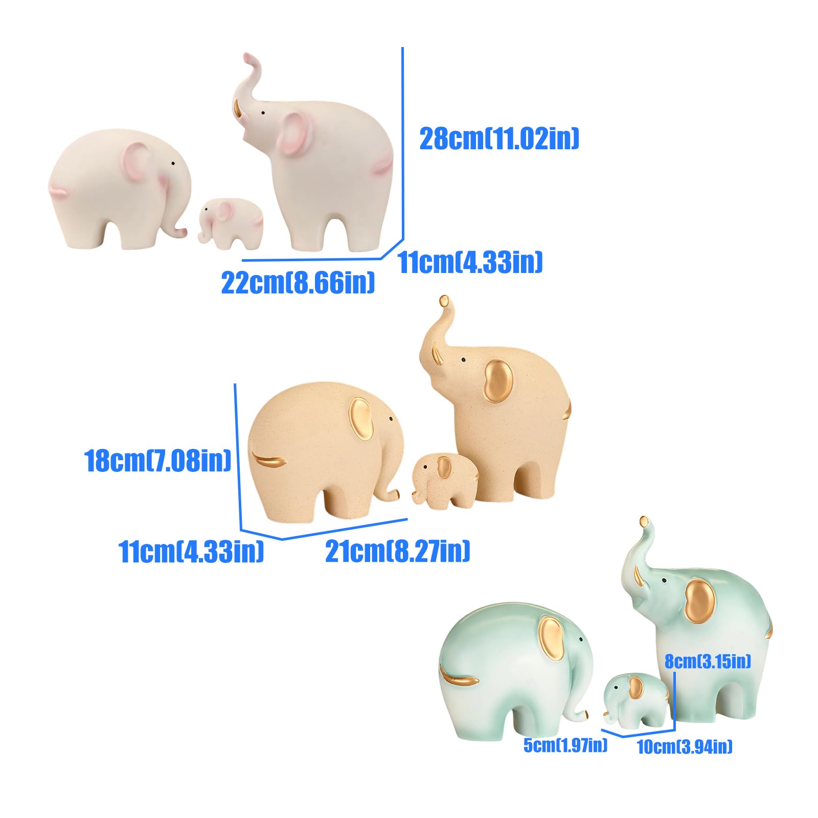 Statua Famiglia Elefanti in Ceramica Figurina Mamma papà e Bambino Animale Arte Scultura in Porcellana Decorazioni per la casa per Soggiorno Figurina Elefante