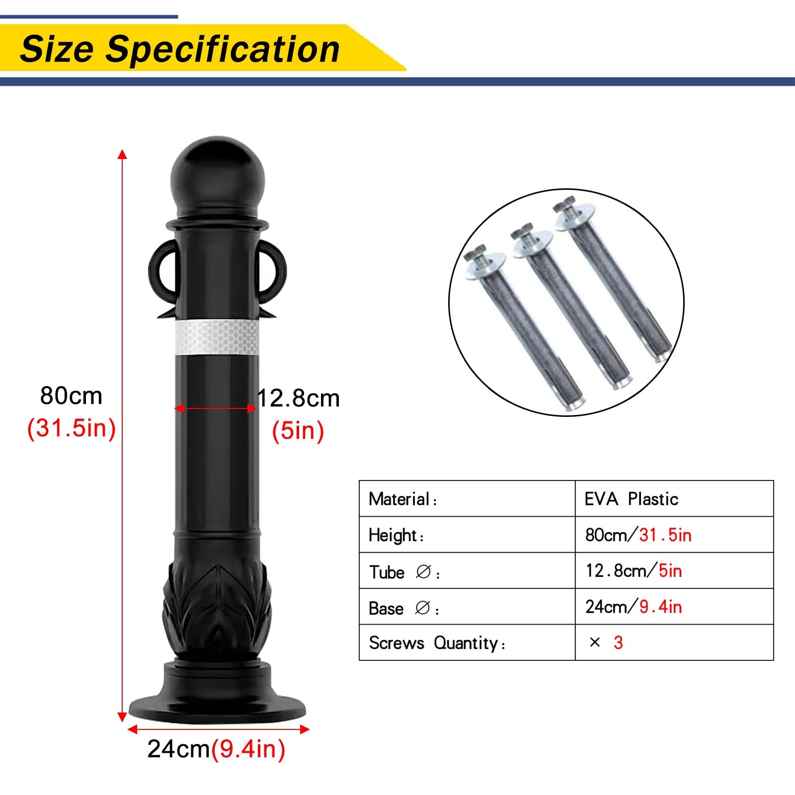 Cono Reflectante Delimitador De Tráfico, Poste De Advertencia para Entradas/Accesos con Oreja Colgante, Barrera De Seguridad para Estacionamientos De Escuelas/Hoteles/Hospitales, Paquete De