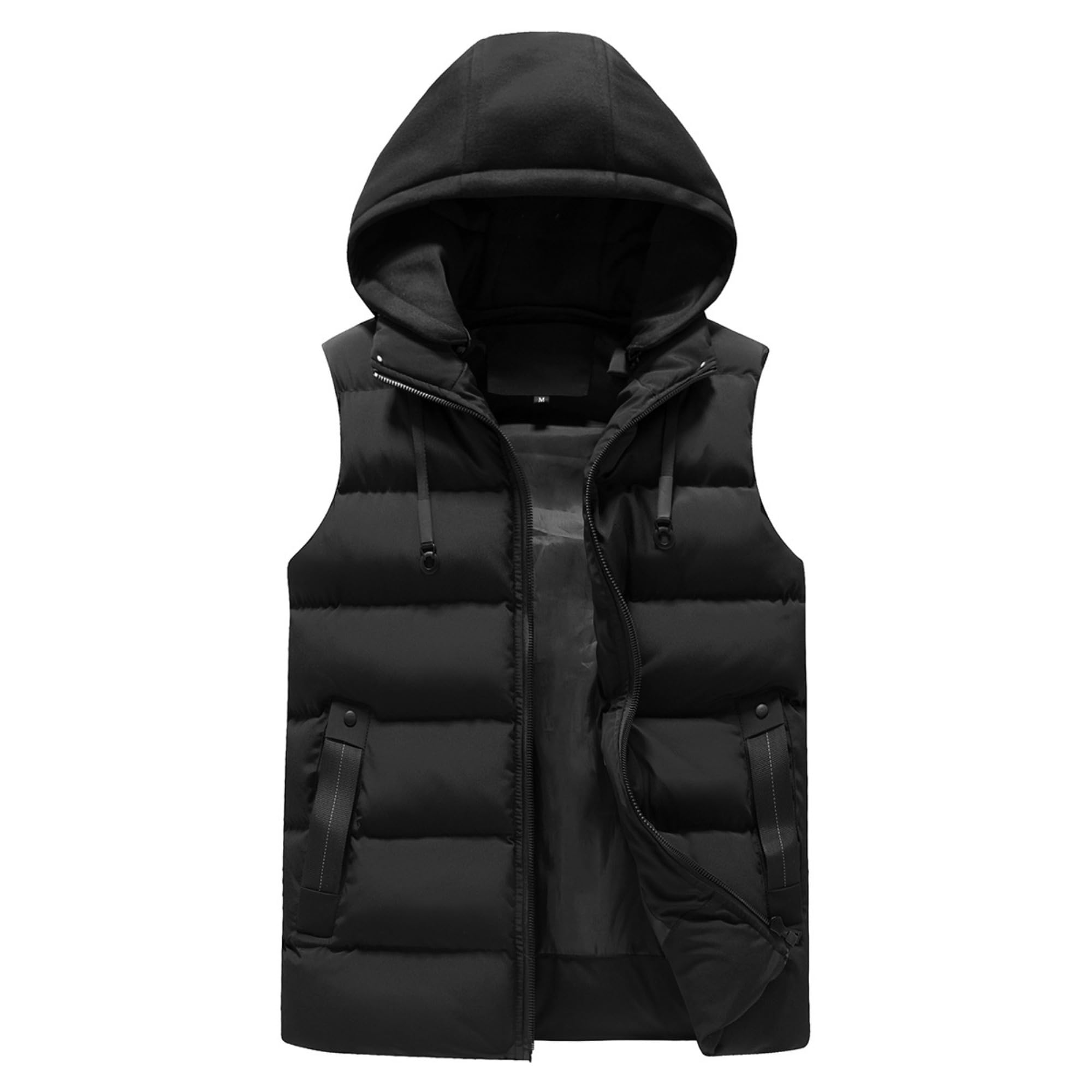 JEShifangjiusu Giacca invernale da uomo con cappuccio staccabile e cerniera, senza maniche, leggera, resistente al vento