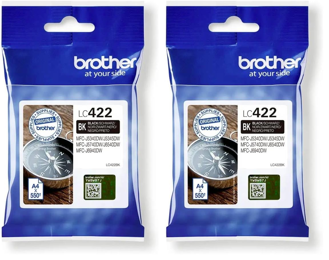 Brother LC422BK Cartuccia Inkjet Originale, fino a 550 Pagine, per Stampanti Mfcj5340Dw, Mfcj5740Dw, Mfcj6540Dw, Mfcj6940Dw, Nero (Confezione da 2)