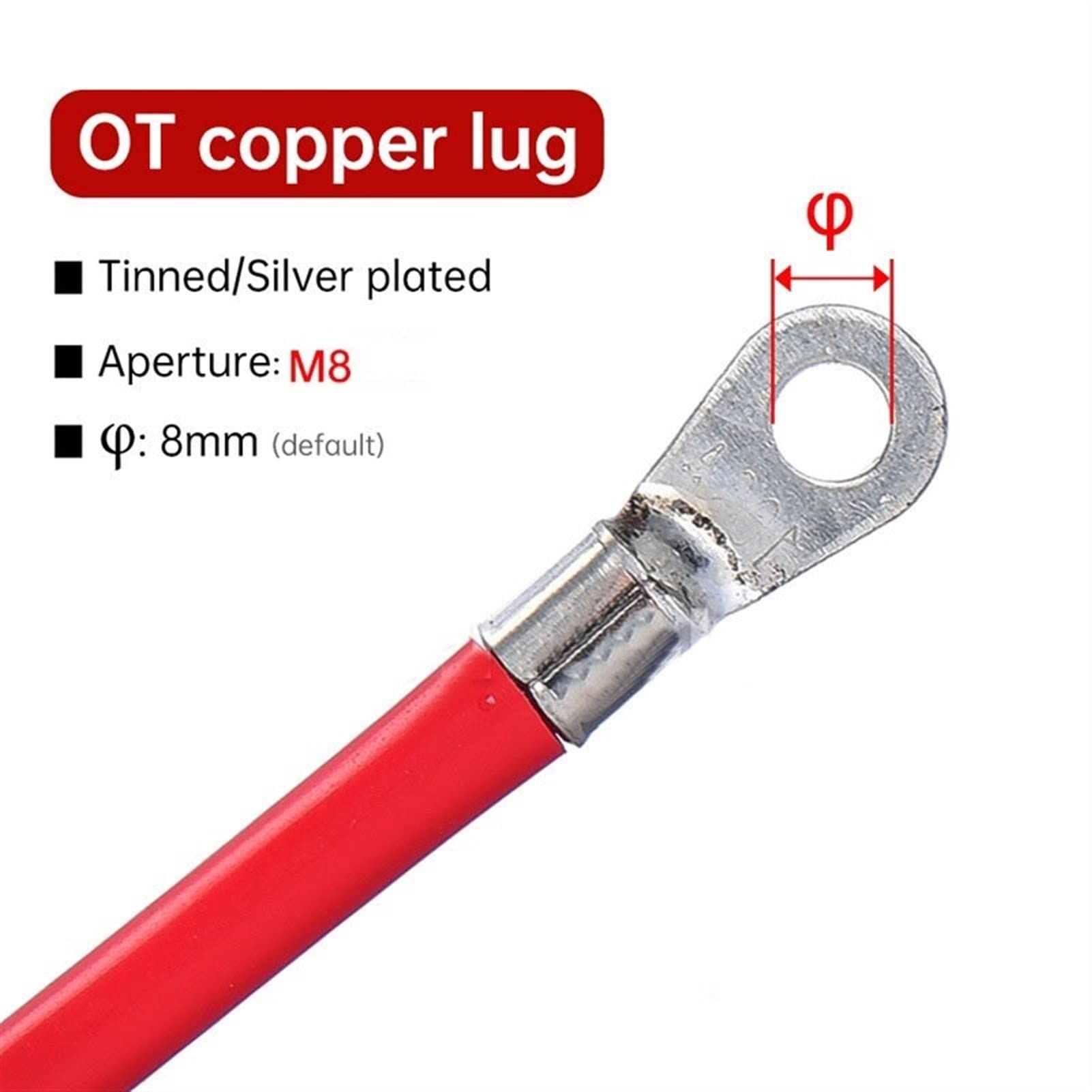 elektrische kabel 4 Awg Power Battery Cable Oxygen-Free Coperdraad Met 5/16 (M8) Nokken (Color : Red and Black a pair, Size : 80cm length