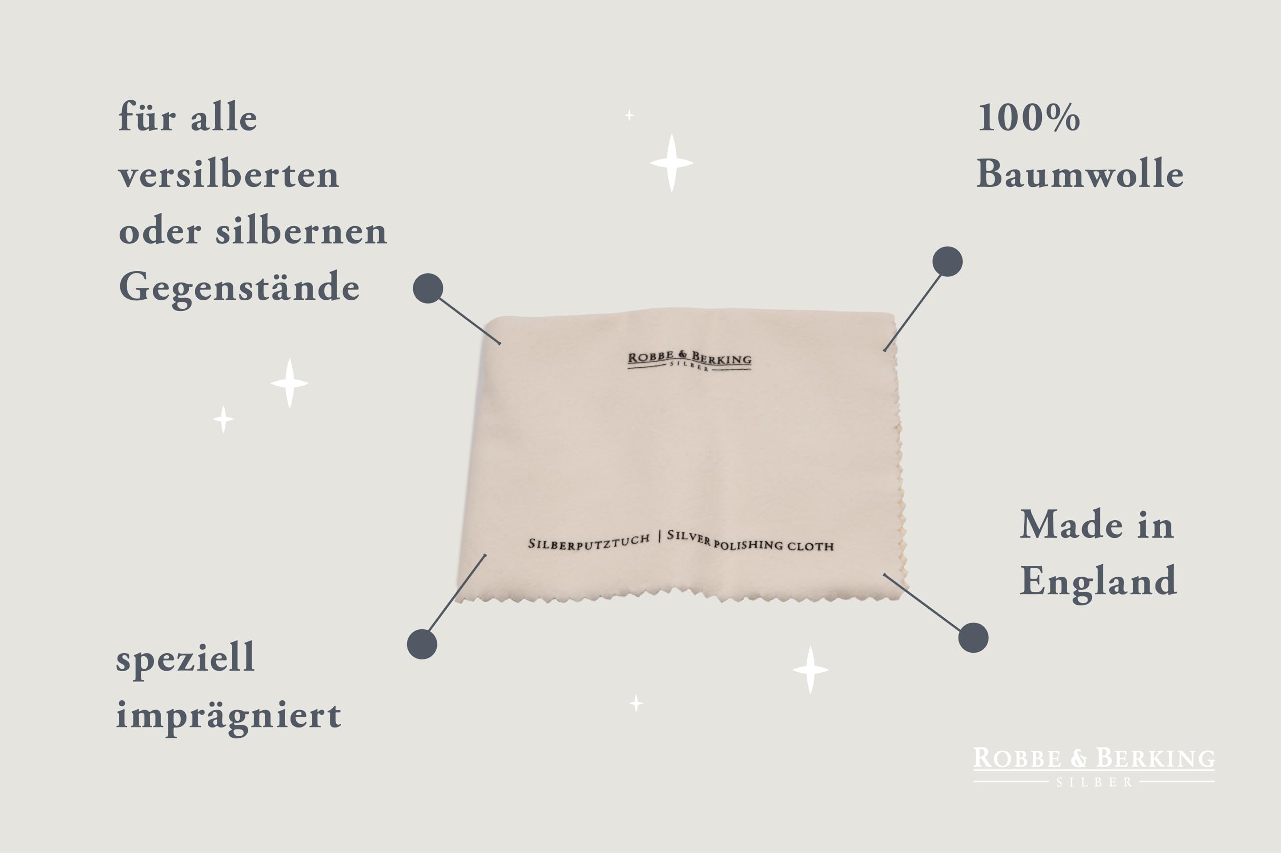 Robbe & Berking Silberpflegeserie - Silberpflegetuch für versilberte und Silberne Bestecke. Leichte Reinigung ohne das Silber anzugreifen.