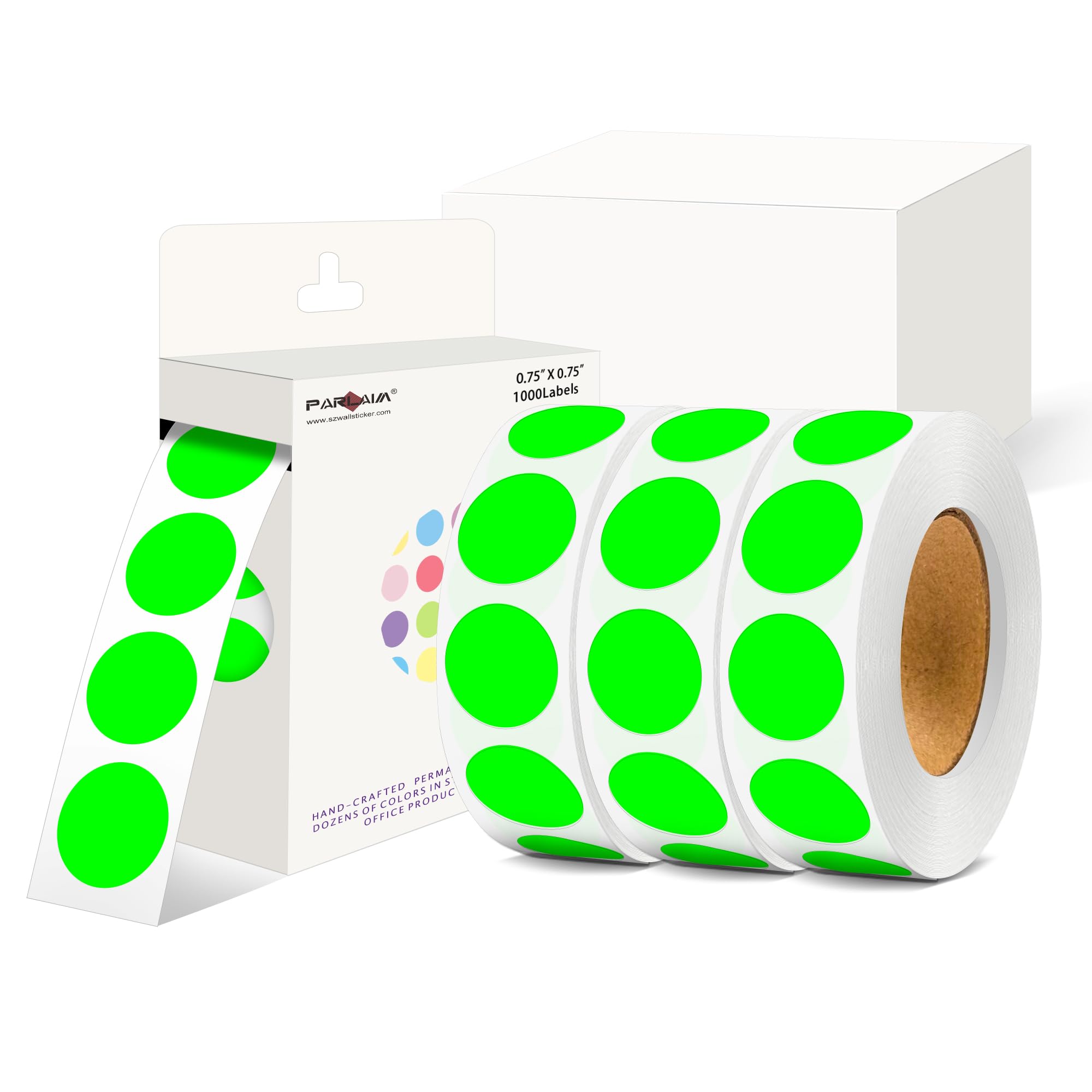 PARLAIM 0.75 inch Diameter Colored Dot Stickers 4 Rolls Pack 4000pcs Fluorescent Green Round Label Color Coding Marking Stickers Permanent Adhesive
