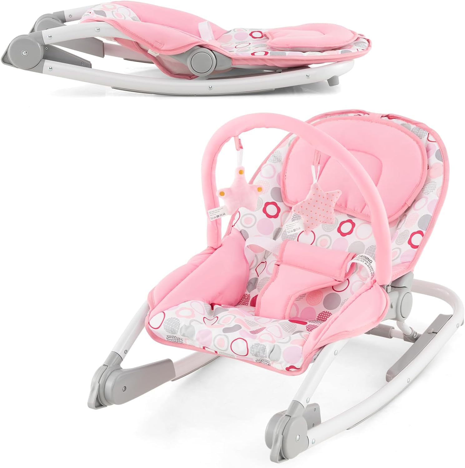 COSTWAY 2 in 1 Baby Bouncer, Foldable Infants Bouncy Seat with Rocker