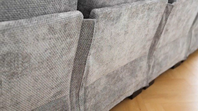 Canapé Modulable En U 4 Places Avec Coussins Lombaires - Tissu Boucle Beige, Structure Bois Et Fer