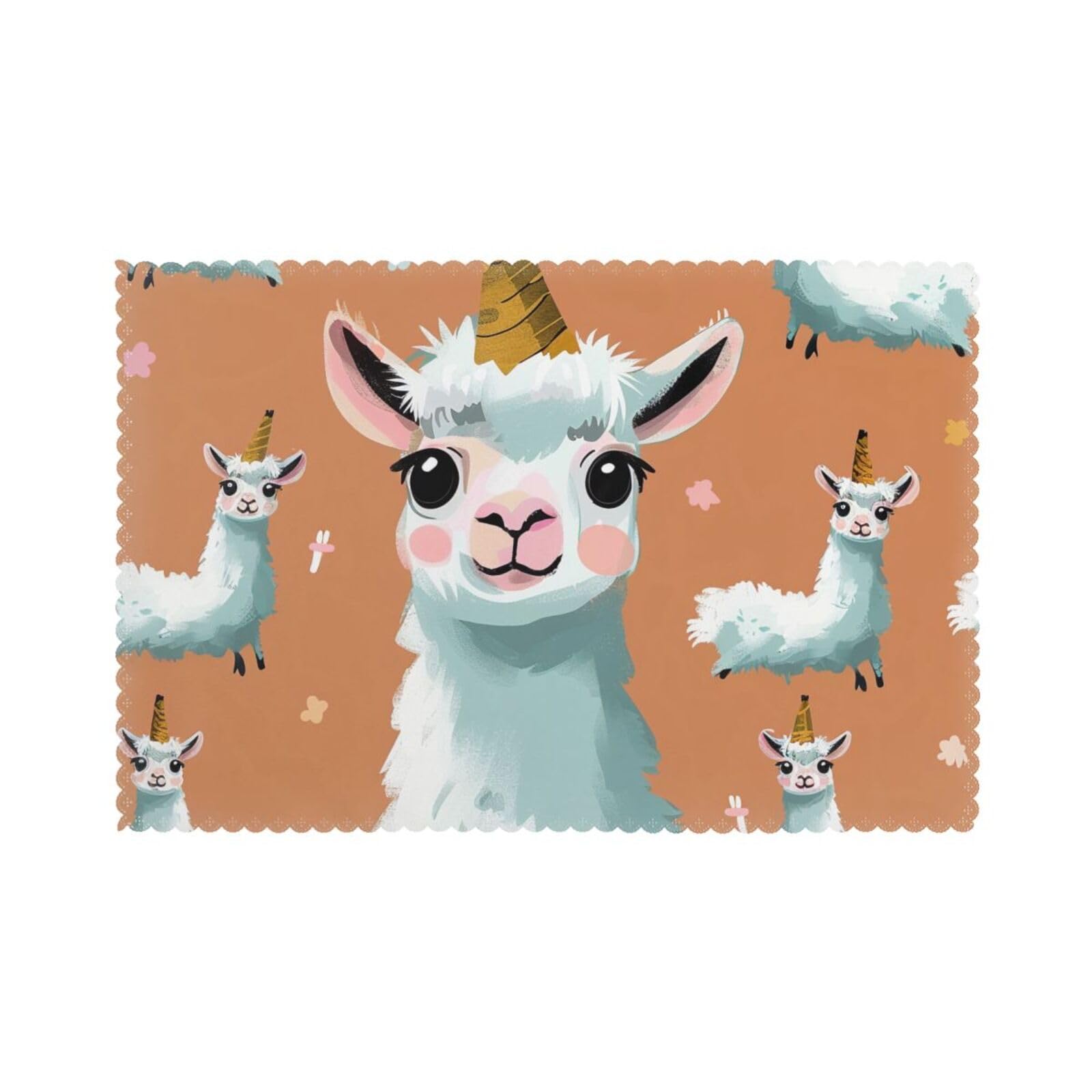 Cute Llama Printed Placemat Heat Resistant Place Mats Set of 6 PCS Washable Kitchen Table Mats, 12x18 Inch