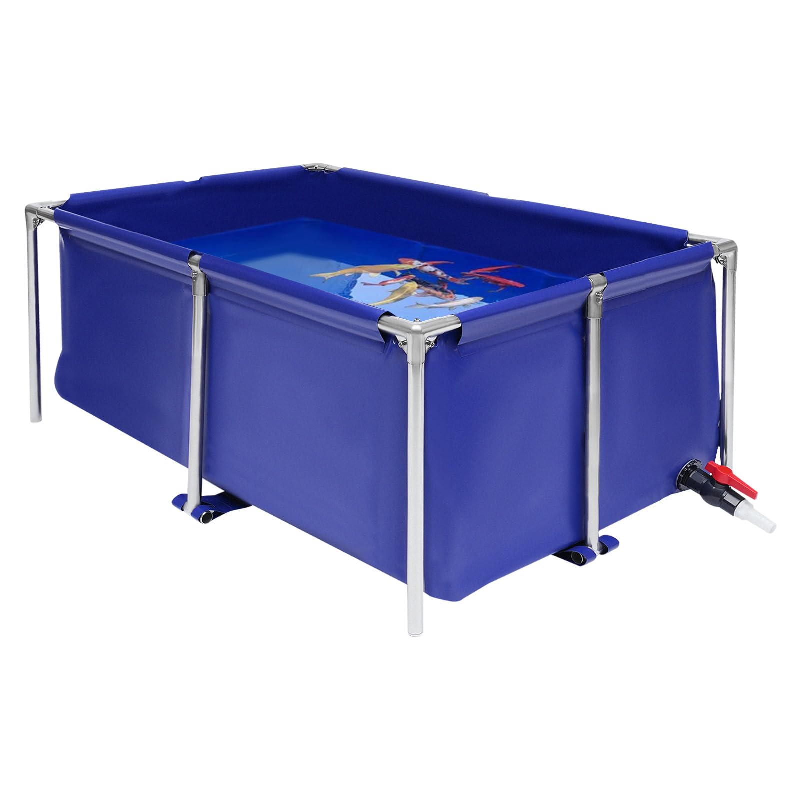 Foldable Fish Aquarium Tank, Canvas Blue Cuboid Small Above Ground Pond With Drain Valve, Portable Koi Breeding Pool, Indoor Outdoor Goldfish Tank, Turtle Ornamental Pool