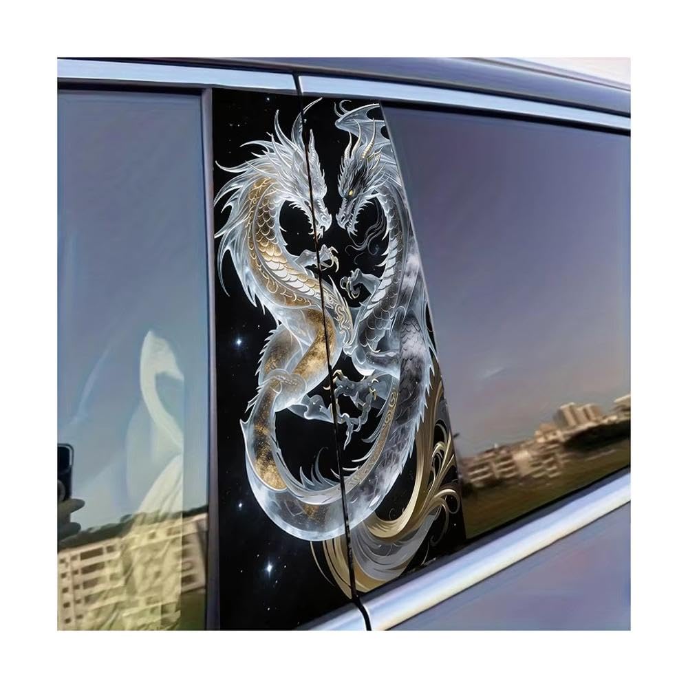 Decorative Items 2pcs Car Center Column Decal Two Dragons in The Starry Sky Glossy Material Protective Film
