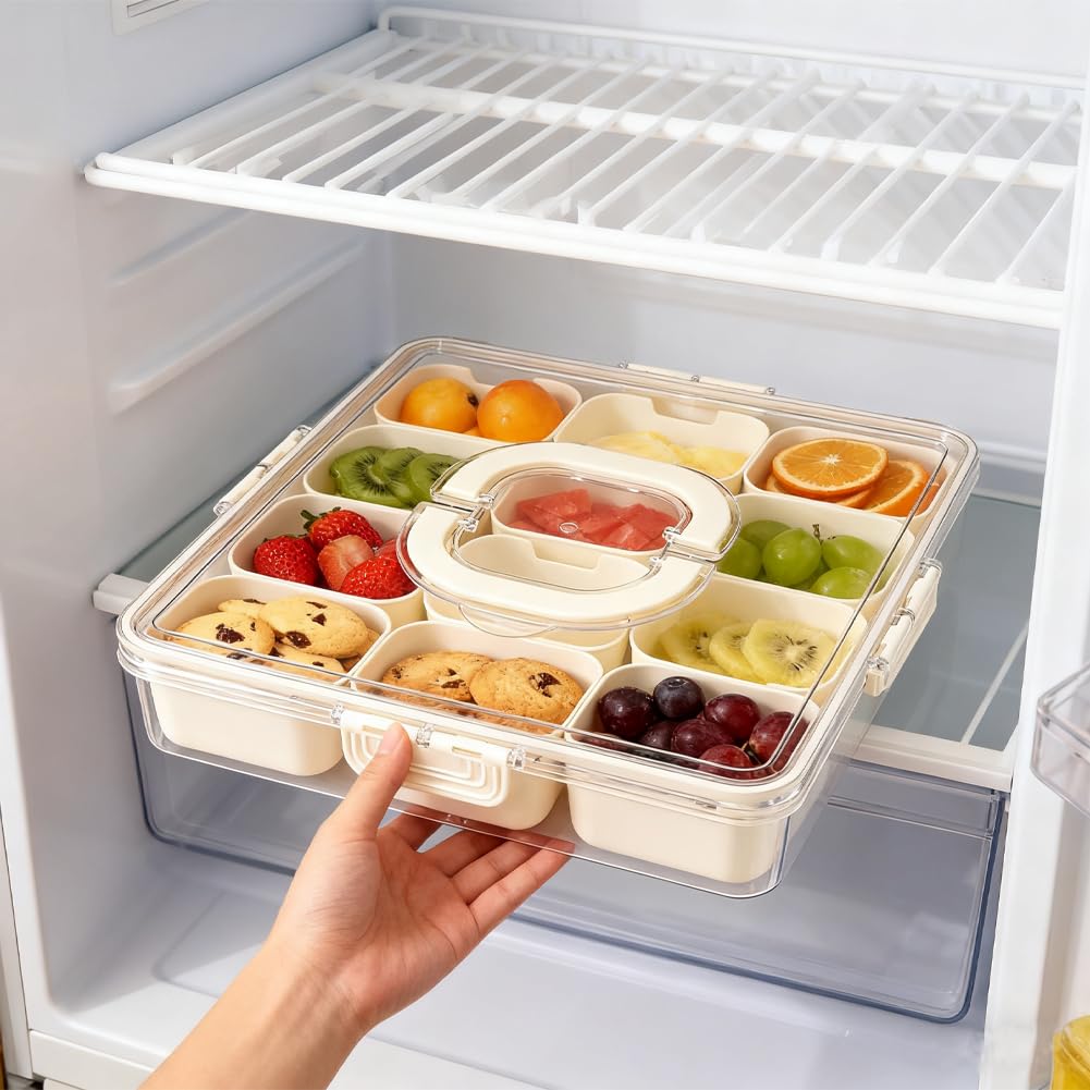 Frischhaltedose mit 12 Fächern und Deckel und Griff, BPA-frei, spülmaschinenfest, auslaufsicher, tragbarer Mahlzeiten-Vorbereitungsbehälter für Snacks, Mittagessen und Organisation