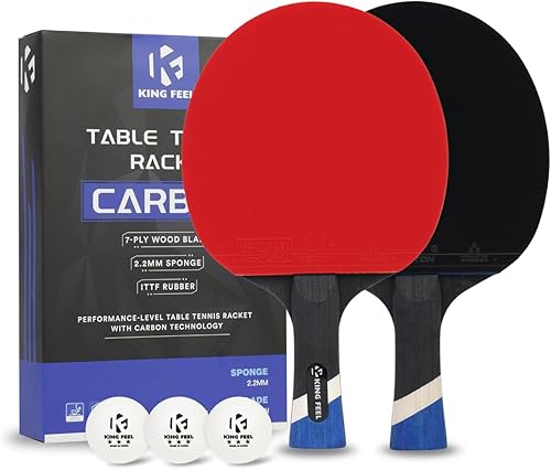 Raquetas profesionales de ping pong, ligeras raquetas de tenis de mesa de fibra de carbono con hoja de 7 capas, esponja premium de 0.08 pulgadas,