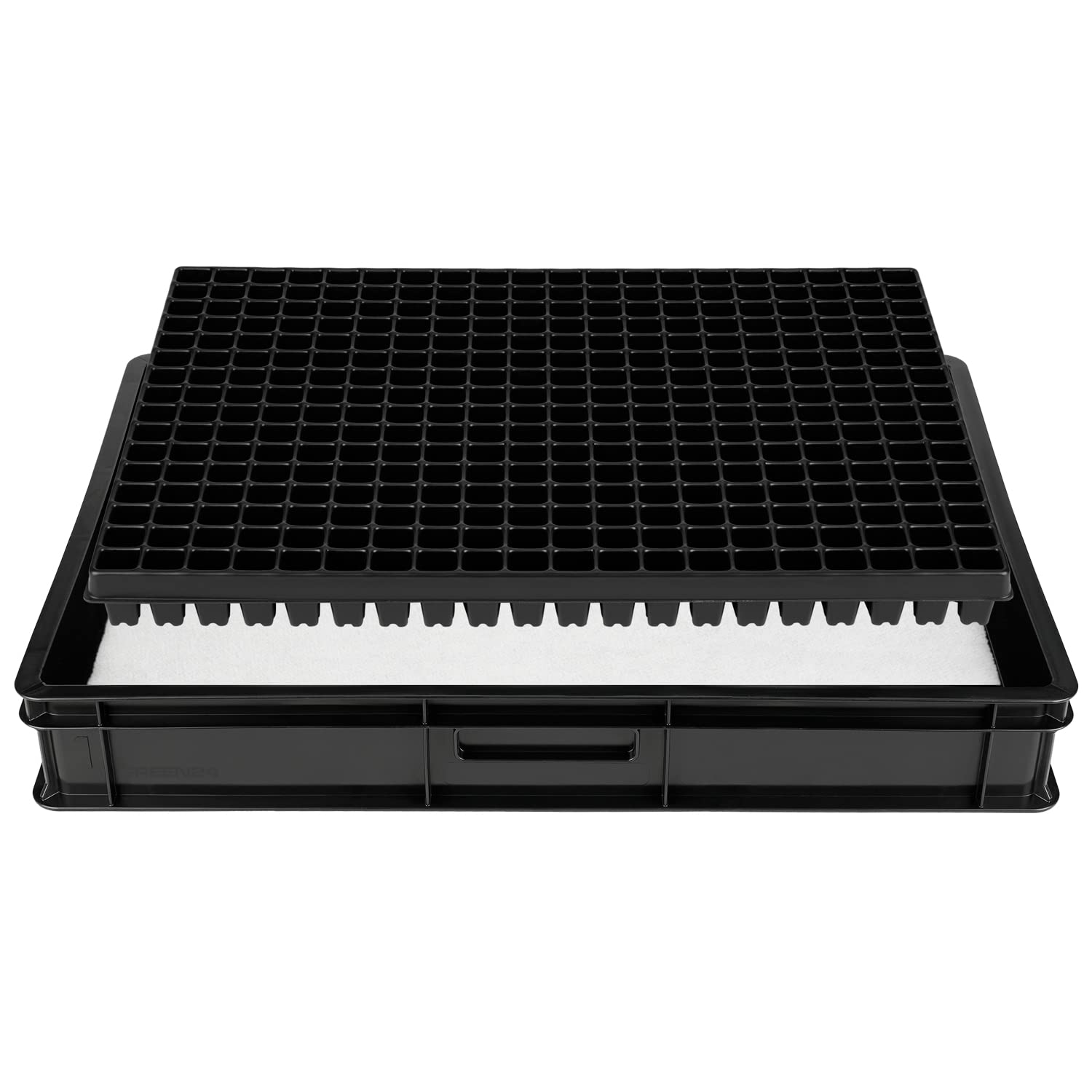 GREEN24 Anzucht System GW-320 bestehend aus Profi Wasserwanne GW657, passender Kapillarmatte (Wasseraufnahme 3L je qm) und Topfplatte mit 320 Töpfen (26,5x21,5mm, 51mm hoch) im Euromaß (600 x 400mm)