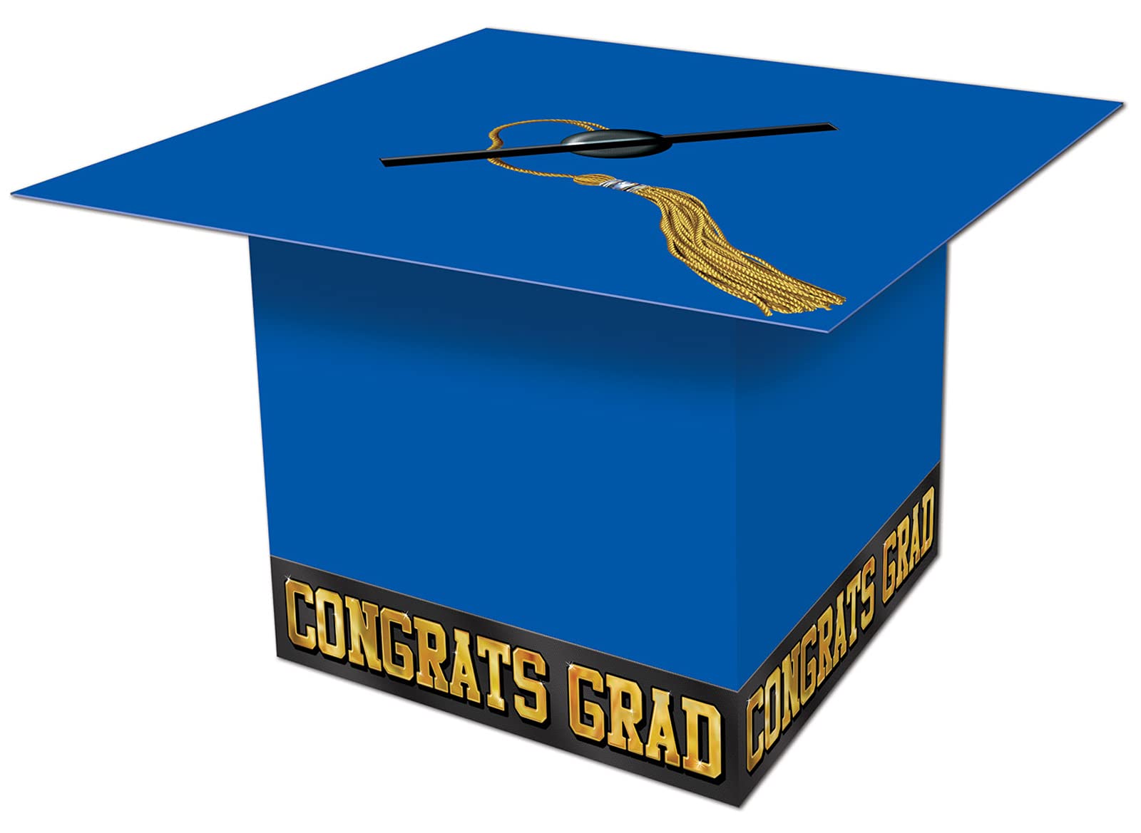 Beistle Blue Gift Card Box For Graduation Party Décor, Blue/Black/Gold, 8.5” x 8.5”