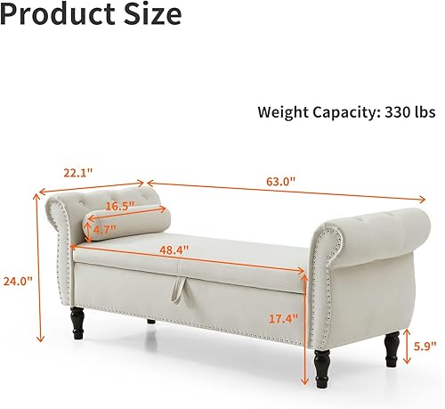 Miniatura 2 de CALABASH Banco de almacenamiento rectangular de terciopelo de 63 pulgadas, taburete otomano de almacenamiento, con botones, bancos de ventana con