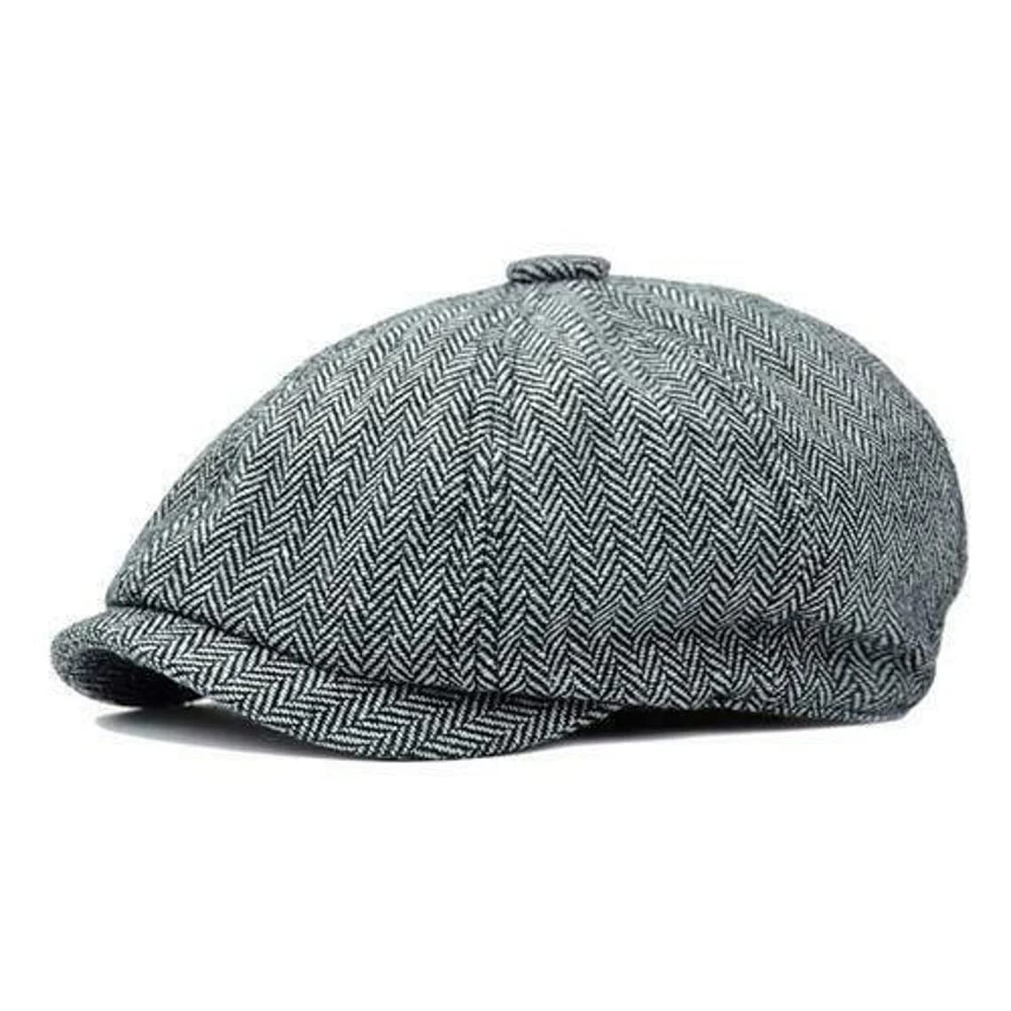 Tweed Flat Cap for Men, 8 Panel Adjustable Herringbone Peaky Style Newsboy Cap (Grey)