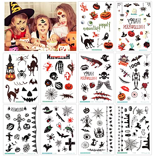 Konsait Halloween Temporary Tattoo for Kids (180 Designs), Children Party Tattoos for Boys Girls Halloween Trick or Treat Bags Party Bag Filler Toy - Vampire Pumpkin Bats Monster Witch Skull Spider