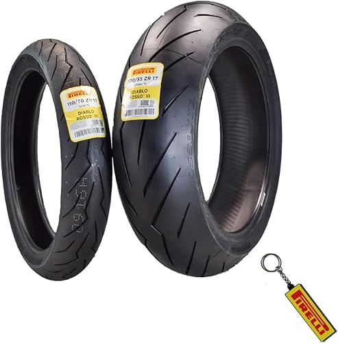 Miniatura 23 de Juego de neumáticos Pirelli Diablo Rosso III para motocicleta: 110/70 ZR 17 M/C delantero y 150/60 ZR 17 M/C TL trasero - Alto rendimiento, duradero